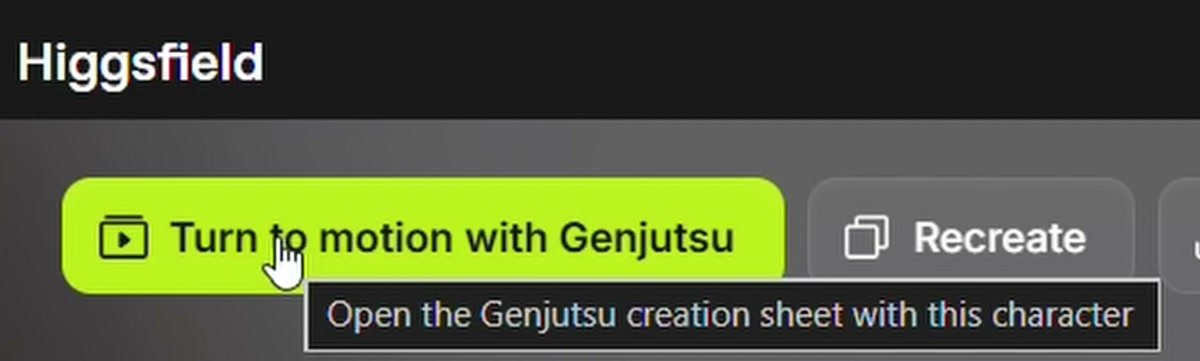 The Turn to motion with Genjutsu button on a generated character