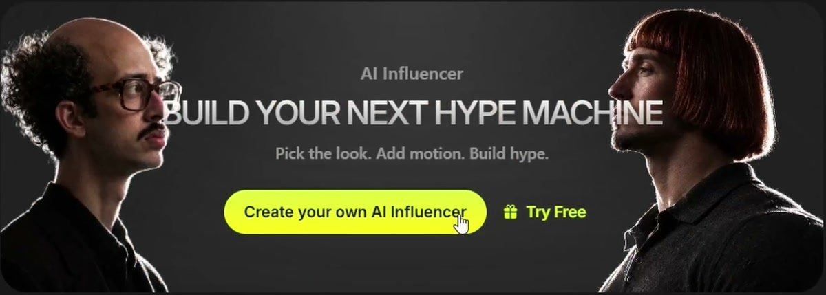 Higgsfield's Create your own AI Influencer button in the plugin