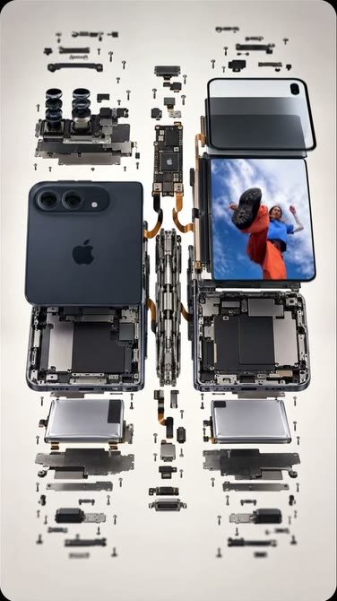 A phone separated into floating components, from Arshman's product explosion demo