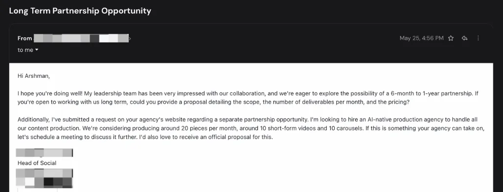 Long-term partnership opportunity email